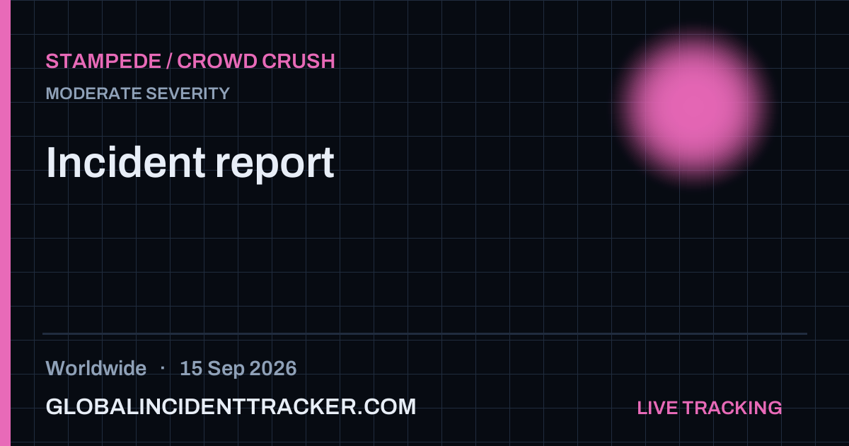 Stampede / Crowd Crush incident in worldwide on 15 September 2026 — Global Incident Tracker report card