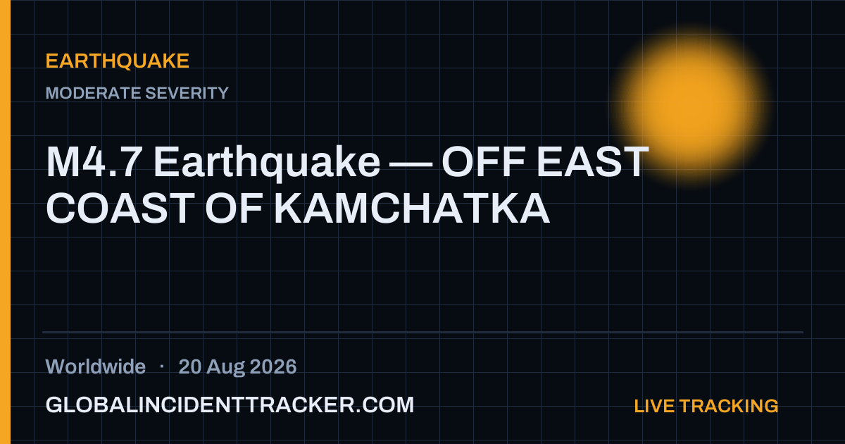 Earthquake incident in worldwide on 20 August 2026 — Global Incident Tracker report card
