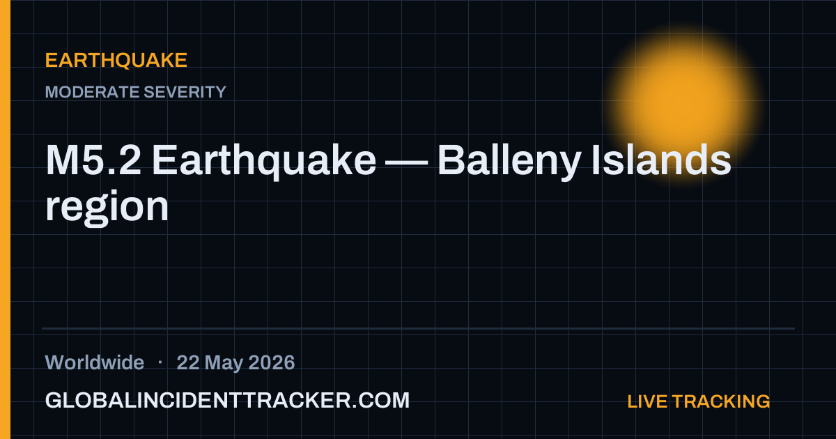 Earthquake incident in worldwide on 22 May 2026 — Global Incident Tracker report card