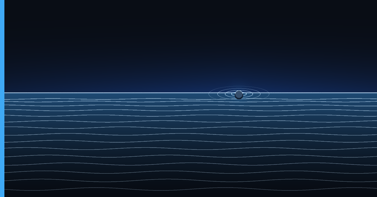 A calm dark water surface with one small set of ripples and a head barely breaking it
