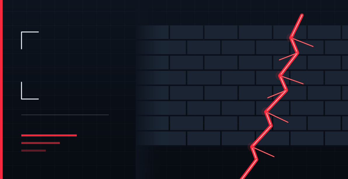 Diagonal crack running through a brick wall